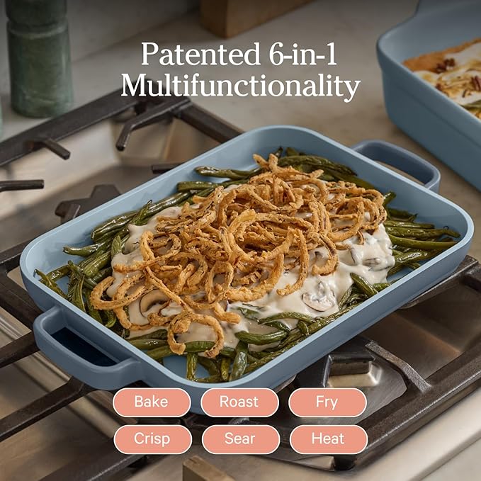 Our Place Mini Griddle Pan - 2 Quart Nonstick Ceramic Sheet Pan & Stovetop Griddle with Handles | Toxin-Free Cast Aluminum | Oven Safe up to 450°F | Blue Salt