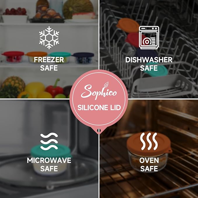 Sophico 1 Cup Round Silicone Storage Cover Lids Replacement for Anchor Hocking and Pyrex 7202-PC Glass Bowls (Container not Included) (Red - 2 pack)