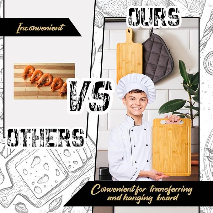 Nuenen 10 Pcs Bulk Wood Cutting Board with Handle 12 x 7.8 Inch Bamboo Wooden Kitchen Serving Chopping Boards for Pizza, Bread, Charcuterie, Fruit, Vegetables(Bamboo)