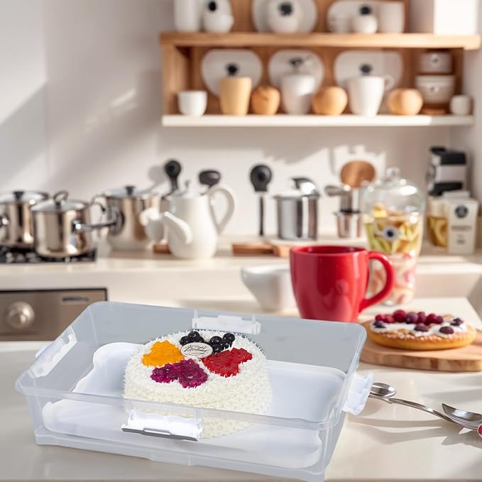 Plastic Cake and Cupcake Carrier Holder,Portable Stackable Cupcake Dessert Storage Container for Full Size 14x9 Cake Box Or 12 Count Cupcake Tray