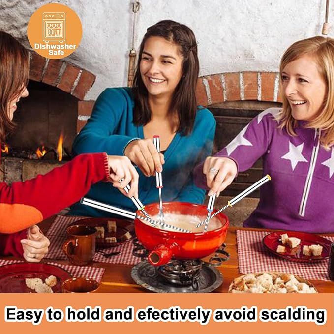 18 PCS Fondue Forks Stainless Steel,9.3 Inches Cheese Fondue Sticks with Heat Resistant Handle,Color Coding Fondue Fork Smores Sticks for Cheese Chocolate Roast Marshmallows Dessert Meat