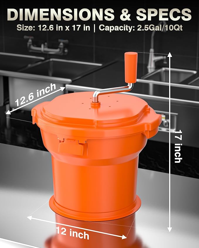 PYY Commercial Salad Spinner - 2.5 Gallon Salad Dryer w/Silicone Anti-slip Mat & Draining Hose, 10Qt Manual Salad Spinner for 3 Heads of Lettuce Spinner Large for Catering