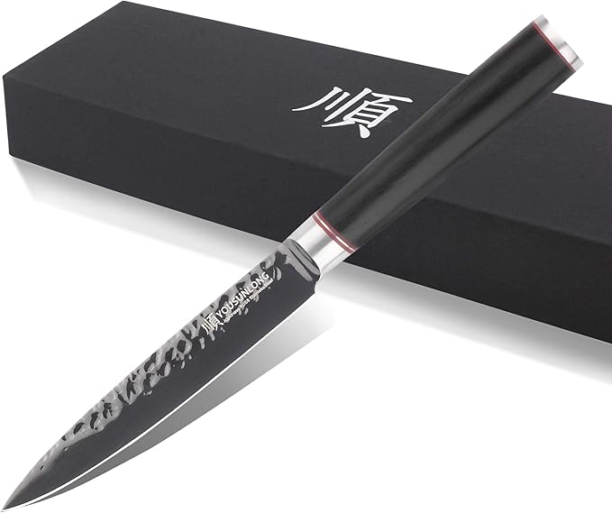 YOUSUNLONG Kitchen Utility Knife 5 Inch Multi-purpose knife Hammered Japanese AUS8 Steel - HRC Steel - Leadwood Handle