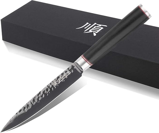 YOUSUNLONG Kitchen Utility Knife 5 Inch Multi-purpose knife Hammered Japanese AUS8 Steel - HRC Steel - Leadwood Handle