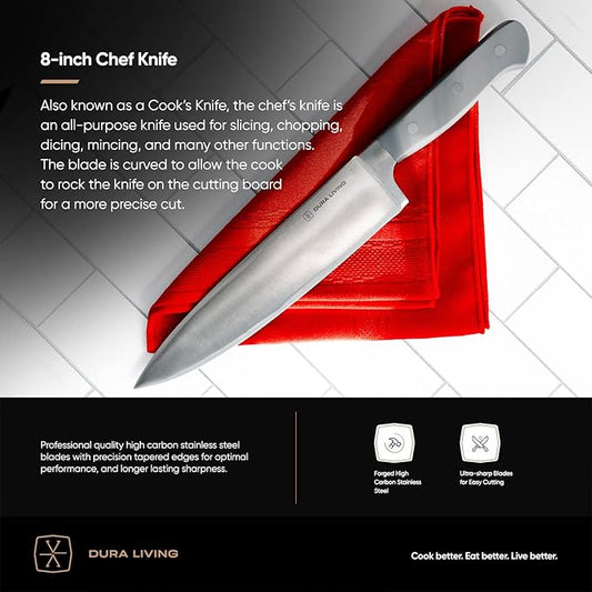 8 Inch Professional Chef Knife – High Carbon Stainless Steel, Razor-Sharp, Versatile Cooking & Cutting Kitchen Knife, Ergonomic Handle, Sleek Gray Design