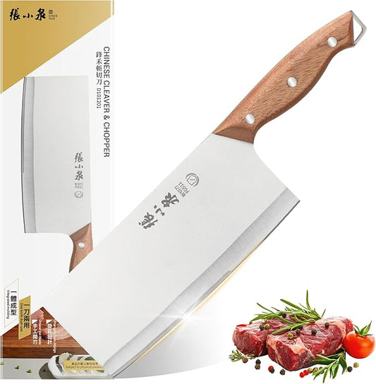 ZHANG XIAO QUAN SINCE 1628 7.3” Meat Cleaver, 40Cr13 Chinese Chopper Slicing Knife Chinese Chefs Knife Wood Handle