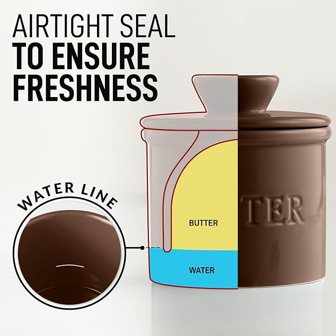 Zulay Kitchen Butter Crock With Lid & Spreader Knife for Countertop - Ceramic French Butter Dish Keeper For Fresh & Spreadable Butter - Coffee