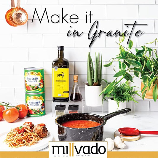 2 Quart Granite Saucepan, Naturally Nonstick Sauce Pots, Speckled Enamel Ware Cookware, Small Sauce Pan for Cooking and Boiling - Granite Cooking Pot for Stovetop, Campfire, Outdoor Stove