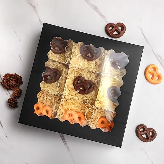 qiqee Auto-pop up Black Pie Boxes with Window 10x10x2.5 inch 30Packs Cookie Donut Bakery Box