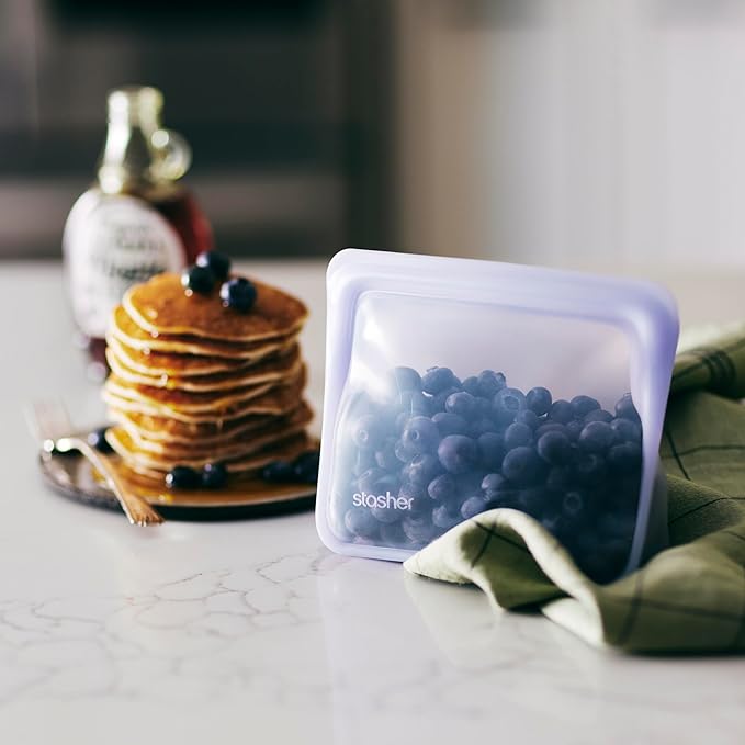 Stasher Premium Silicone Reusable Food Storage Stand-Up Mini Bag, Pink, Microwave, Sous Vide, Dishwasher, Oven and Freezer Safe, BPA Free, Leak-free, Eco-friendly, 28 Oz