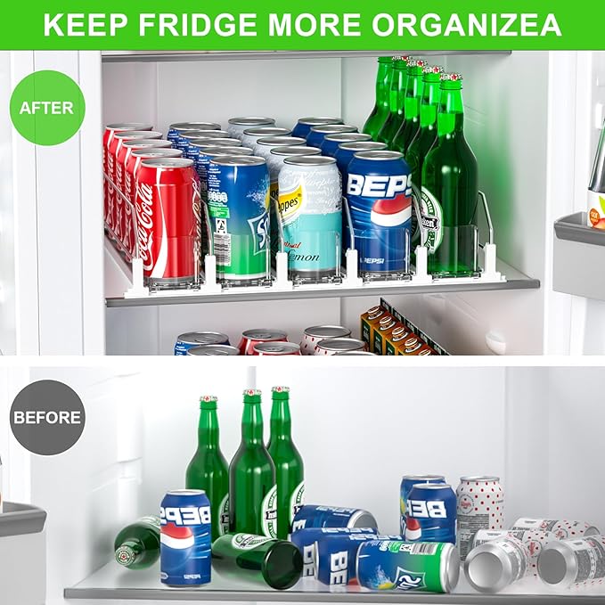 Upgraded Drink Organizer for Fridge, Space-Saving Fridge Drink Organizer, Automatic Pusher Glide and Adjustable Width Drink Dispenser for Fridge - Holds Up to 25 Cans (5 Rows White)