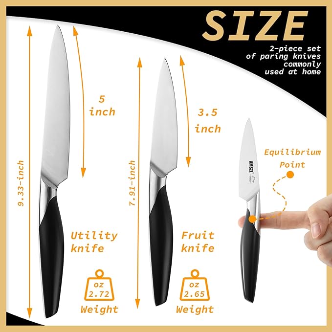 DOLPHIN Forged Paring Knife Set 2, German 1.4116 High Carbon Stainless Steel, Ultra Sharp & Durable, Comfortable Black ABS Handle, Perfect for Dinning & Fruit