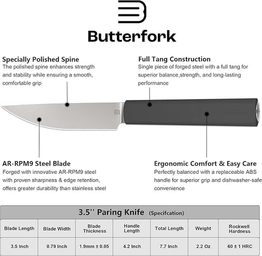 3.5 Inch Paring Knife, AR-RPM9 Steel Fruit Vegetable Knife with Ergonomic ABS Handle Oak Sheath, Ultra Sharp Kitchen Knife for Peeling Coring Cutting, Gift for Home Chefs
