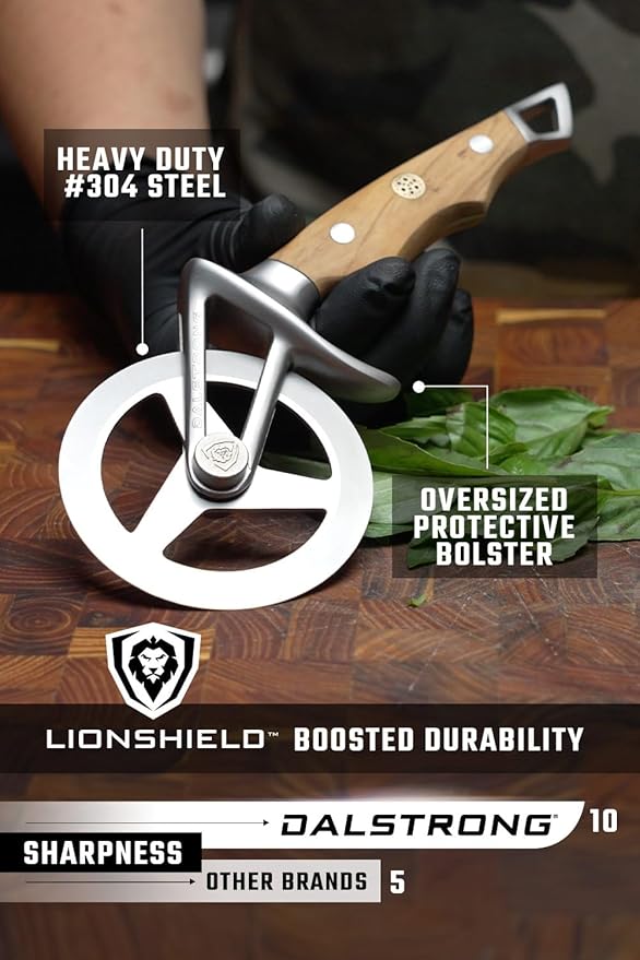 Dalstrong Pizza Wheel Cutter - Olive Wood Handle - The Orbit Razor Unique Pizza Wheel & Cutter -High-Carbon Heavy-Duty Stainless Steel - Razor Sharp - Thumb Guard Protection & Blade Cover