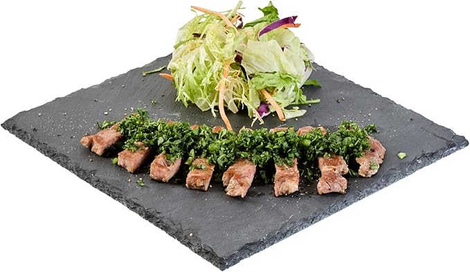 Restaurantware Slate Serving Trays 4 Pack of 10 x 10" Foam Feet Charcuterie Stone Plates Rustic Edges Freezable Black Square Serving Display Cheese Boards for Kitchen, Gourmet, Dining, Parties