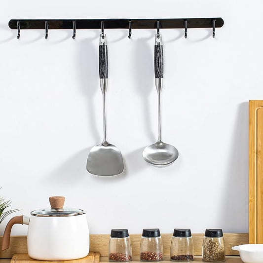 FJNATINH Wok Spatula and Ladle Set - Wok Utensil - Wok Tools - Ebony Wooden Handle Stainless Steel Cooking Utensils Wok Accessories Kitchenware Set of 2