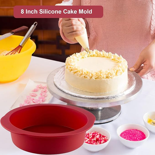 Nalchios 6 inch Silicone Round Cake Pans Set of 3, Non-stick Easy Releasing Mini Cake Pans, Flexible BPA Free Silicone Baking Mold Pans for Layer Cake, Mini Cake Pizza, Cheese Cake, Chocolate Cake