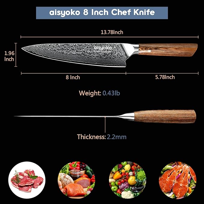 Damascus chef knife 8-inch sharp kitchen knife Japan VG-10 stainless steel ergonomic color wooden handle luxury gift box - with scabbard
