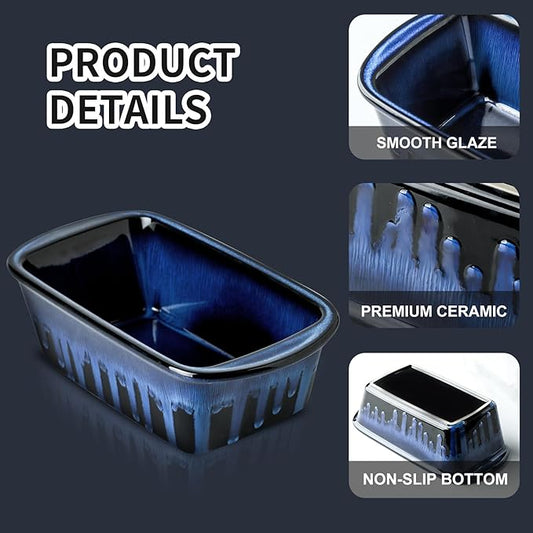 Ceramic Loaf Pan for Baking, 9 x 5 Inch Rectangular Bread Pan, Bakeware for Cooking, Home Kitchen (Nebula Blue, Reactive Glaze)
