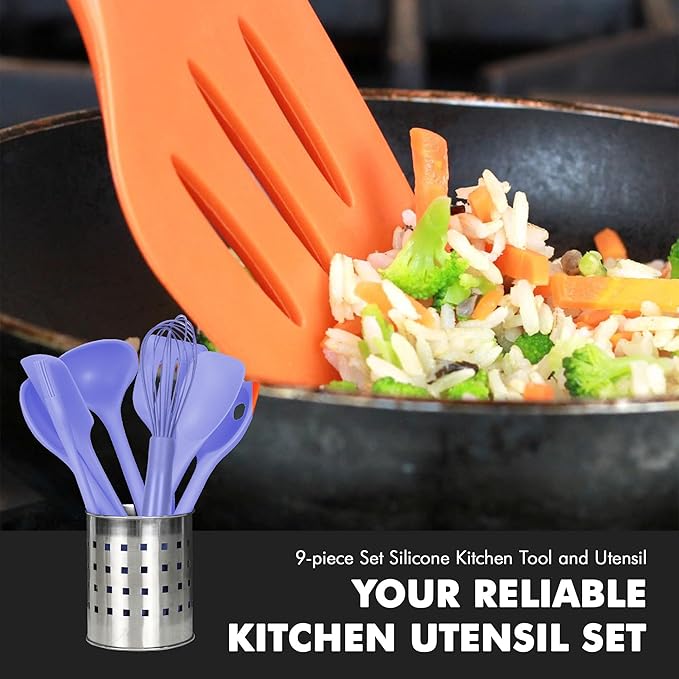 Chef Craft - Premium Silicone Kitchen Tools and Utensils Set, Non-Scratch, Withstands Temperatures up to 450°F, BPA-Free, 9 Piece Cooking Utensils Set, Pastel Blue