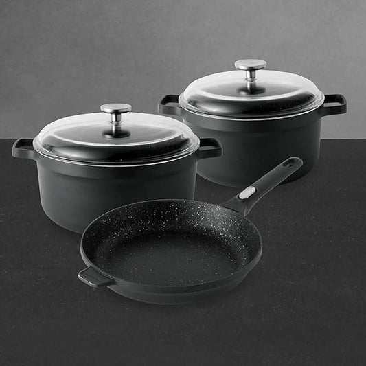 BergHOFF GEM 5Pc Non-stick Cookware Set, Best for Glass Top Cooktop and Gas Stove, Black