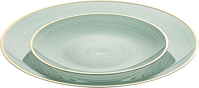 Restaurantware Plastic Plates 40 Pcs 7.13" and 10" Combo Gold Rimmed Plate Set Disposable Heavy-Duty Green Translucent Rippled Plastic Dinner Servers for Party, Weddings, Salads, Desserts