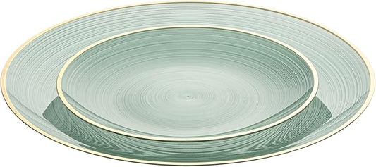 Restaurantware Plastic Plates 40 Pcs 7.13" and 10" Combo Gold Rimmed Plate Set Disposable Heavy-Duty Green Translucent Rippled Plastic Dinner Servers for Party, Weddings, Salads, Desserts