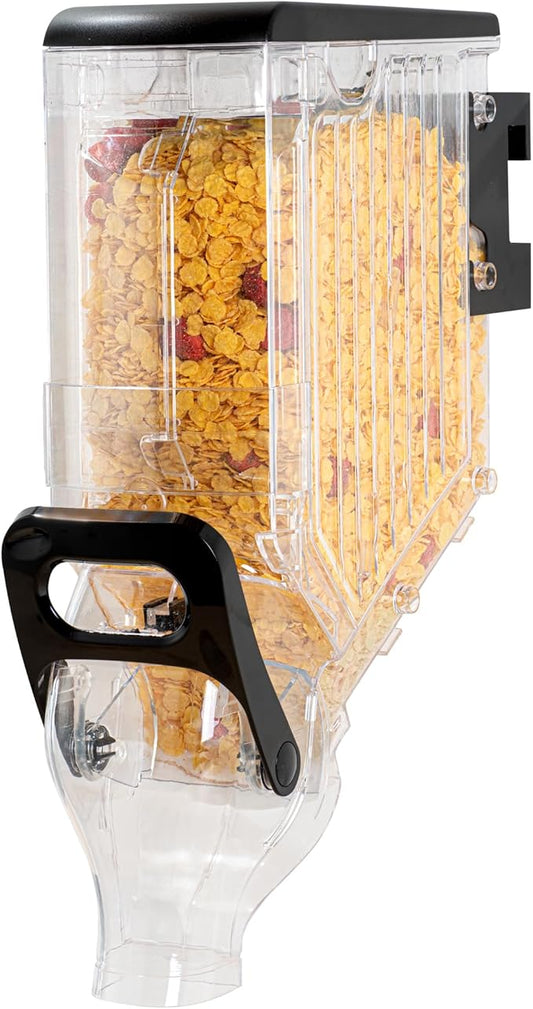 Restaurantware-Met Lux 3.4 Gallon Dry Food Dispenser, 1 Airtight Cereal Dispenser - Wall-Mounted, Single Control, 1 Black Plastic Grain Holder, For Snacks, Nuts, Or Coffee Beans
