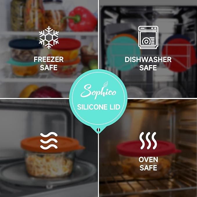 Sophico 4 Cup Round Silicone Storage Cover Lids Replacement for Anchor Hocking and Pyrex 7201-PC Glass Bowls (Container not Included) (Navy blue-Mint) 4 Pack