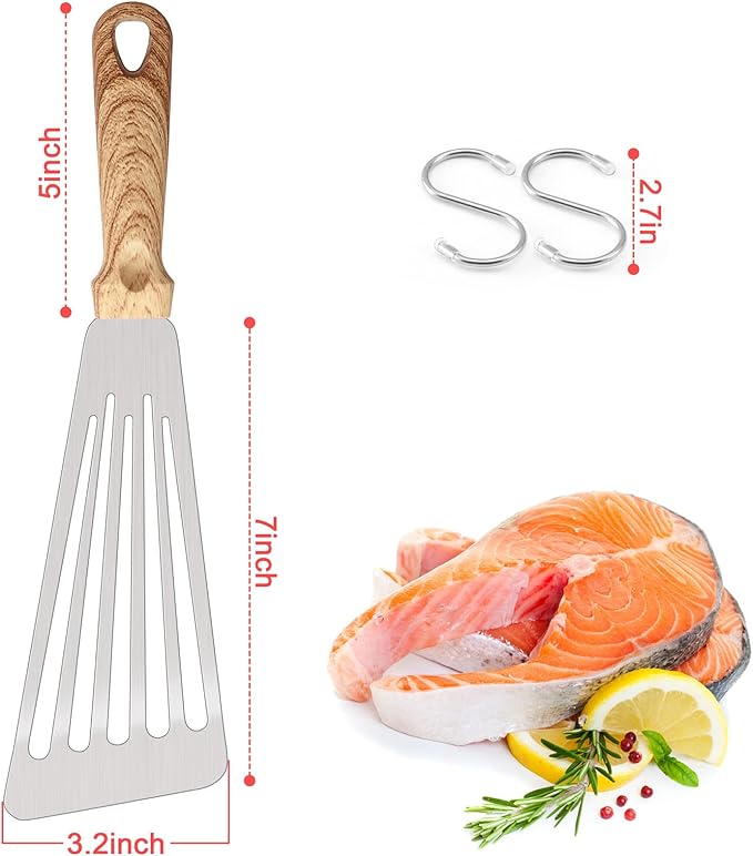 12.5In Fish Spatula, HaSteeL Stainless Steel Slotted Turner with Plastic Handle, Heavy Duty Metal Griddle Spatula for Grilling Cooking Baking Flipping Frying, Easy to Clean & Beveled Edge - 2Pcs