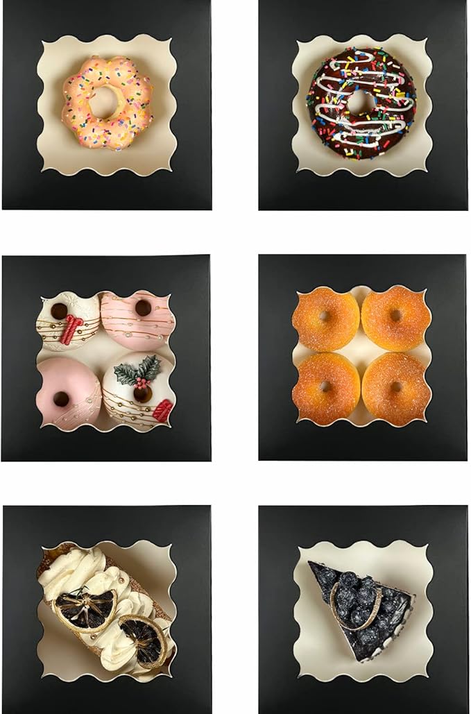 Bakepacker Black 30-Packs Bakery Boxes with Window 6x6x3 inches Thick & Sturdy Macaroon Pastry Boxes Cookie Boxes for Bakerys