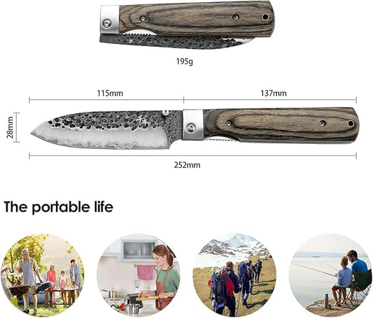 SENBON 440A Forged Stainless Steel Sharp Folding Chef Knife Peeling Utility Fruit Knife Colorful Wood Handle Camping Barbecue Outdoor Portable Fruit Knife