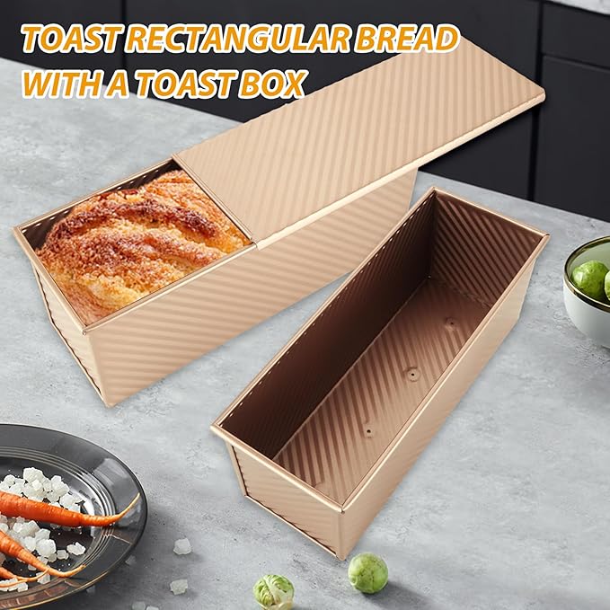 STARVAST Pullman Loaf Pan with Lid, 2.2 lb Non-Stick Black Bread Loaf Pan for Homemade, Carbon Steel Bread Toast Box with Dough Scraper Cutter