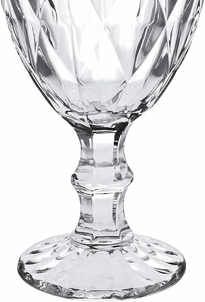 Beille Set of 4 Clear Carved Goblet Water Glasses Home Decor Entertaining Essentials Glassware, 10oz