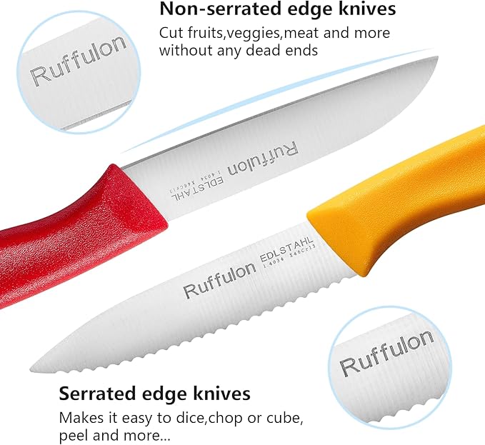 Vegetable and fruit knife set of six, high carbon stainless steel paring knife with ergonomic PP plastic handle, sharp, super sharp kitchen knife set.