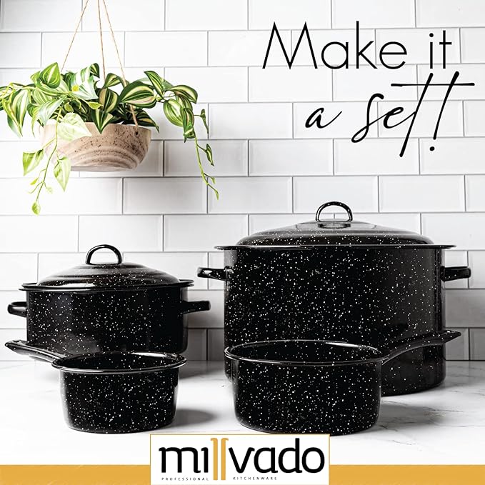 2 Quart Granite Saucepan, Naturally Nonstick Sauce Pots, Speckled Enamel Ware Cookware, Small Sauce Pan for Cooking and Boiling - Granite Cooking Pot for Stovetop, Campfire, Outdoor Stove