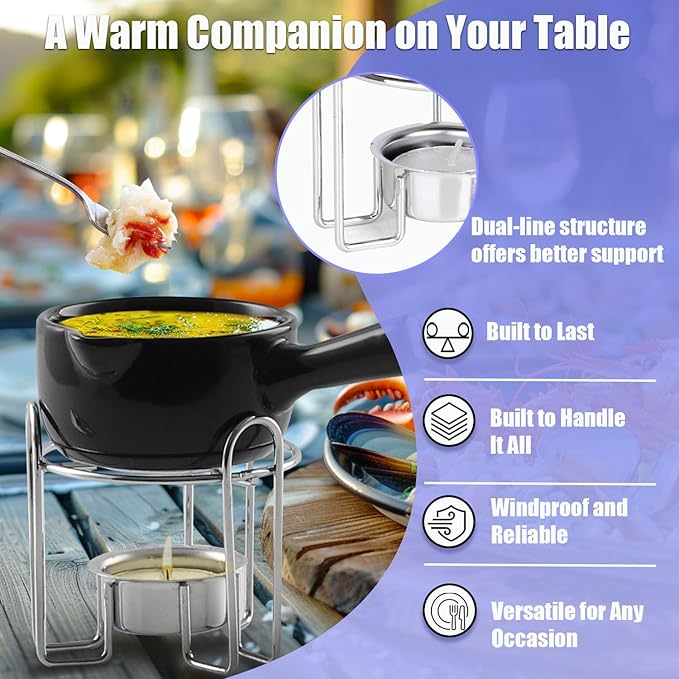 Artestia Butter Warmer for Seafood Set of 4, Ceramic Lobster Butter Warmers with 4 Pieces Tealight Candles for Melting Butter, Chocolate, with Handle, Dishwasher Safe, Black