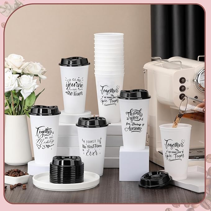 Pickmesh 15 Pcs Employee Appreciation Gifts Christmas Thank You Gift for Team Building 16 oz Teacher Plastic Coffee Cup with Lid Inspirational Travel Tumbler for Coworker Staff Pastor (White)