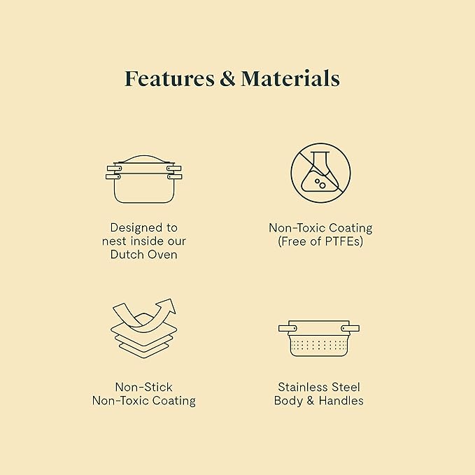 Caraway Steamer - Stainless Steel Steamer with Handles - Non Stick, Non Toxic Coating - Steam Veggies, Seafood, and More - Compatible With Our Dutch Oven or Sauce Pan - Large