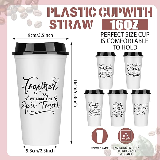 Pickmesh 15 Pcs Employee Appreciation Gifts Christmas Thank You Gift for Team Building 16 oz Teacher Plastic Coffee Cup with Lid Inspirational Travel Tumbler for Coworker Staff Pastor (White)