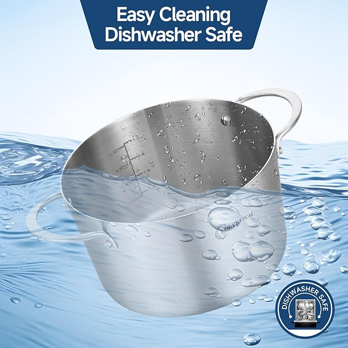 LOLYKITCH Tri-ply Stainless Steel 3 QT Stock Pot with Lid and Steamer,Induction Cooking Pot,Steamer Cookware,Dishwasher and Oven Safe.