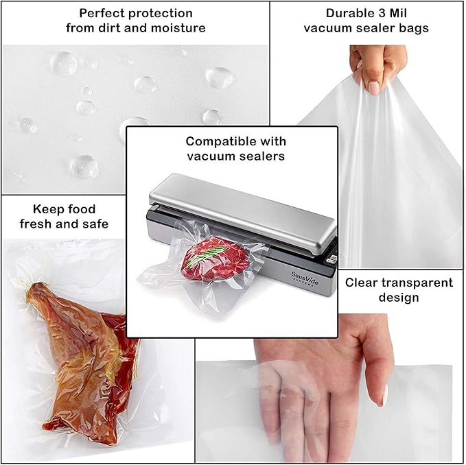 APQ Pack of 1000 Co-Extruded Vacuum Pouches, Clear 6 x 8. Vacuum food bags 6x8. 3 mil Thickness. USDA approved. Polyethylene bags for packing and storing. Perfect for Industrial, food service.