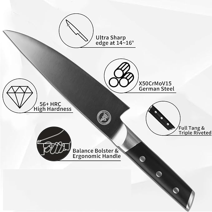 Kitory Chef Knife 8", Gyuto Kitchen Knife - Full Tang Pro Chopping Chopper- Forged HC Steel - Ergonomic Pakkawood Handle-2025 Gifts