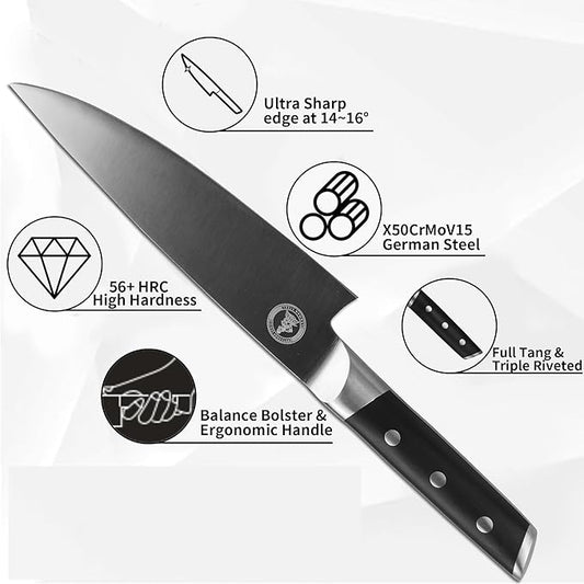 Kitory Chef Knife 8", Gyuto Kitchen Knife - Full Tang Pro Chopping Chopper- Forged HC Steel - Ergonomic Pakkawood Handle-2025 Gifts