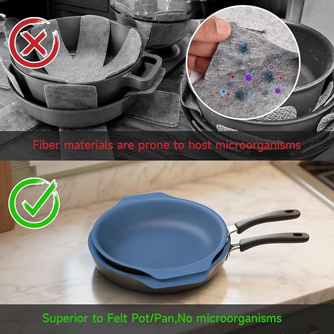 Silicone Pan Protectors & Separators for Stacking (10 & 12 Inch) - Non-Toxic, Heat-Resistant Pads | Dishwasher Safe, Durable Cookware Protector (Blue, Mixed)