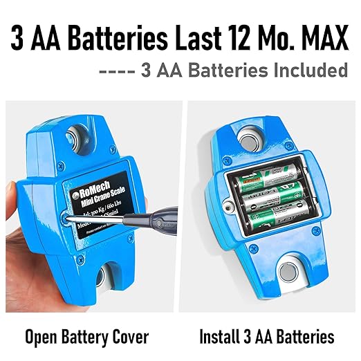 RoMech 660lb Digital Hanging Scale with Cast Aluminum Case, Handheld 300Kg Mini Crane Scale with Hooks for Farm Hunting Fishing Outdoor (Blue)