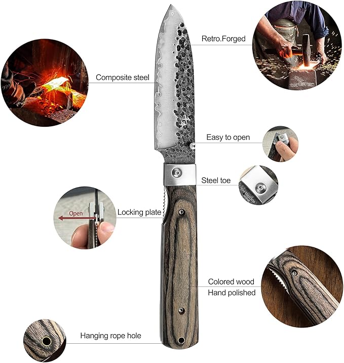 SENBON 440A Forged Stainless Steel Sharp Folding Chef Knife Peeling Utility Fruit Knife Colorful Wood Handle Camping Barbecue Outdoor Portable Fruit Knife