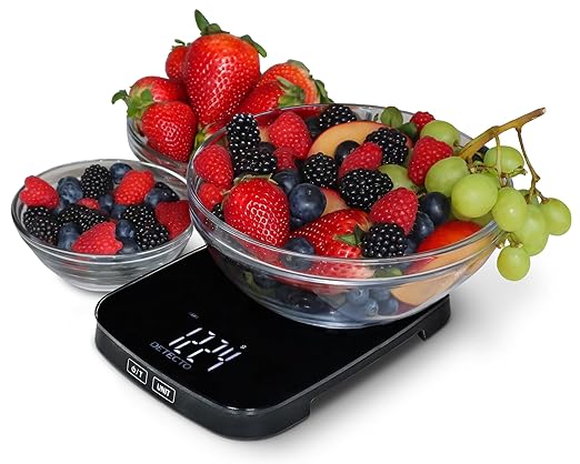 DETECTO Digital Kitchen Scale, Highly Accurate, Compact Glass Platform, Easy-to-Read Display, USB Rechargeable, 22 lb Capacity, Black/White (Black)