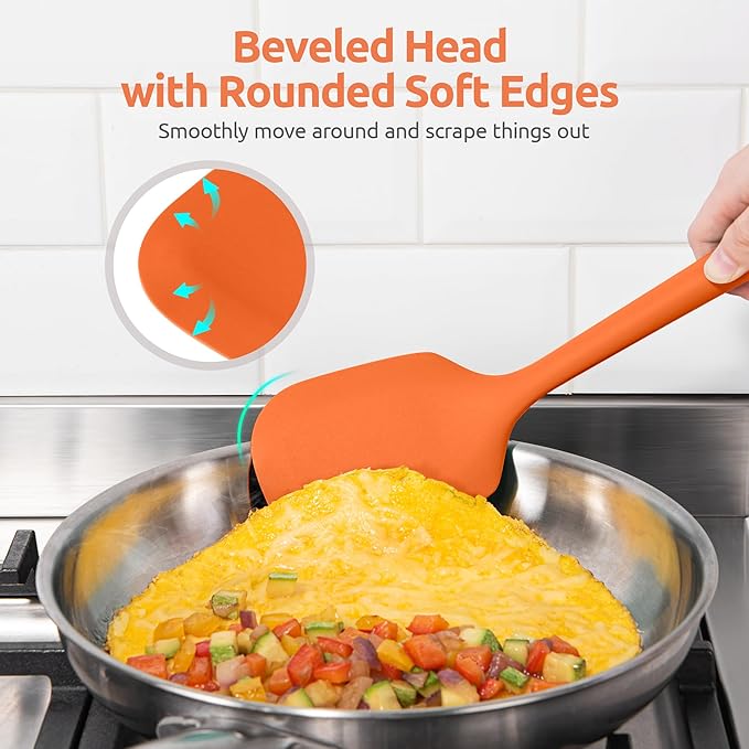 600ºF Heat Resistant Silicone Turner: U-Taste 13.6in Solid Kitchen Spatula Flipper, Food Grade Flexible & Thin Rubber Seamless Cooking Utensil for Flipping Egg, Pancake in Nonstick Cookware (Orange)