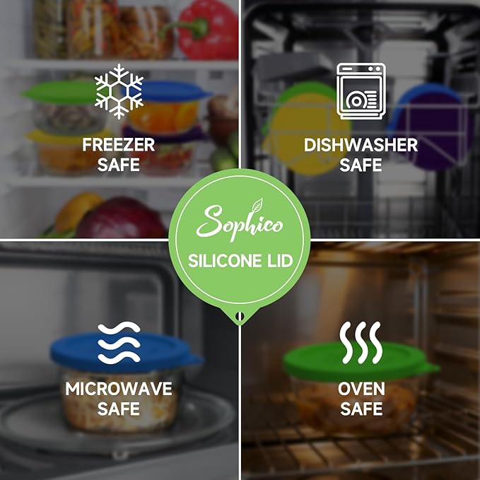 Sophico 4 Cup Round Silicone Storage Cover Lids Replacement for Anchor Hocking and Pyrex 7201-PC Glass Bowls (Container not Included) (YellowGreen-6pack)